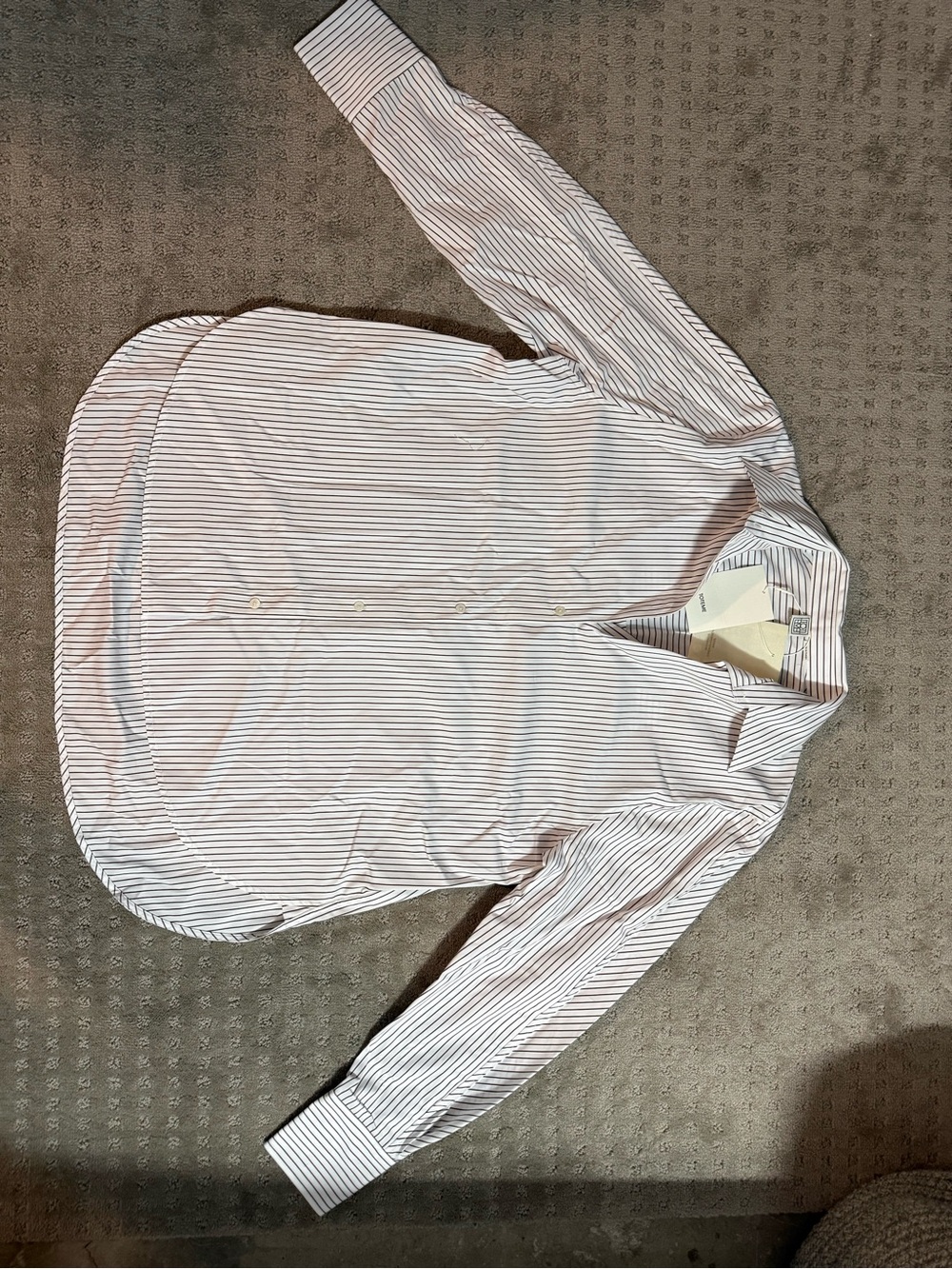 Women’s Striped Button-Down Shirt - White with Thin Brown Stripes